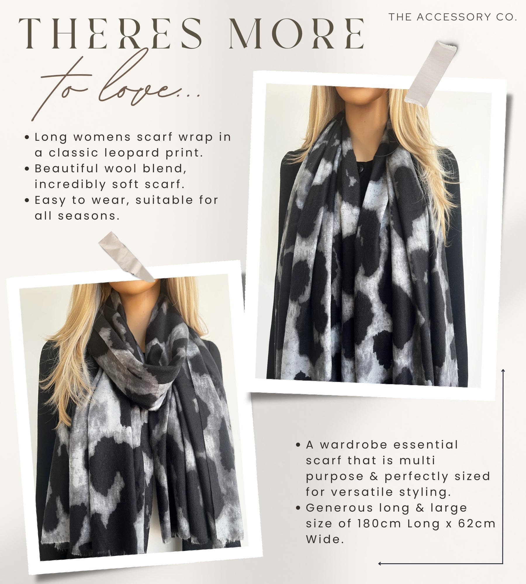 LARGE GREY WOOL BIG LEOPARD PRINT SCARF