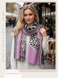 LARGE LILAC TIGER AND LEOPARD PRINT SHAWL SCARF