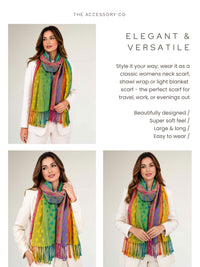 LARGE LIME YELLOW MULTI-COLOUR DOT PRINT PASHMINA SHAWL SCARF - A-SHU.CO.UK