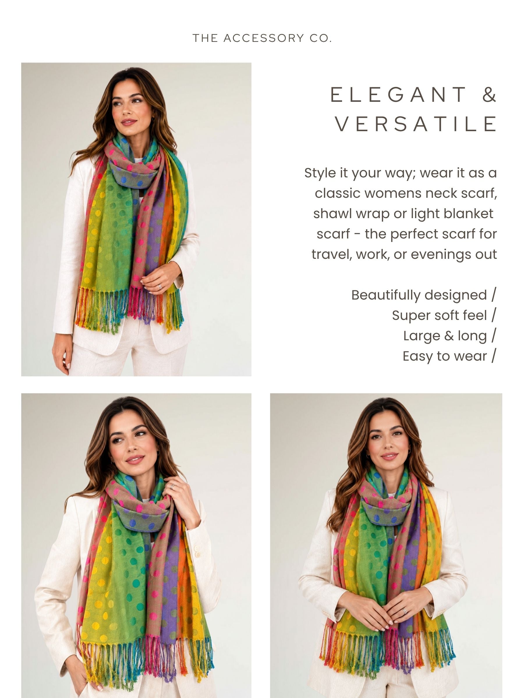LARGE LIME YELLOW MULTI-COLOUR DOT PRINT PASHMINA SHAWL SCARF - A-SHU.CO.UK