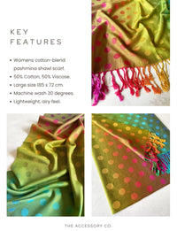 LARGE LIME YELLOW MULTI-COLOUR DOT PRINT PASHMINA SHAWL SCARF - A-SHU.CO.UK