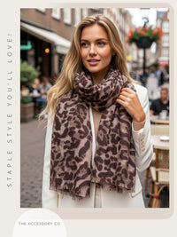 LARGE MOCHA BEIGE LEOPARD PRINT SCARF