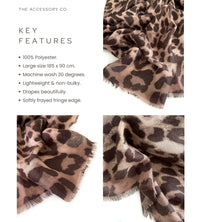 LARGE MOCHA BEIGE LEOPARD PRINT SCARF