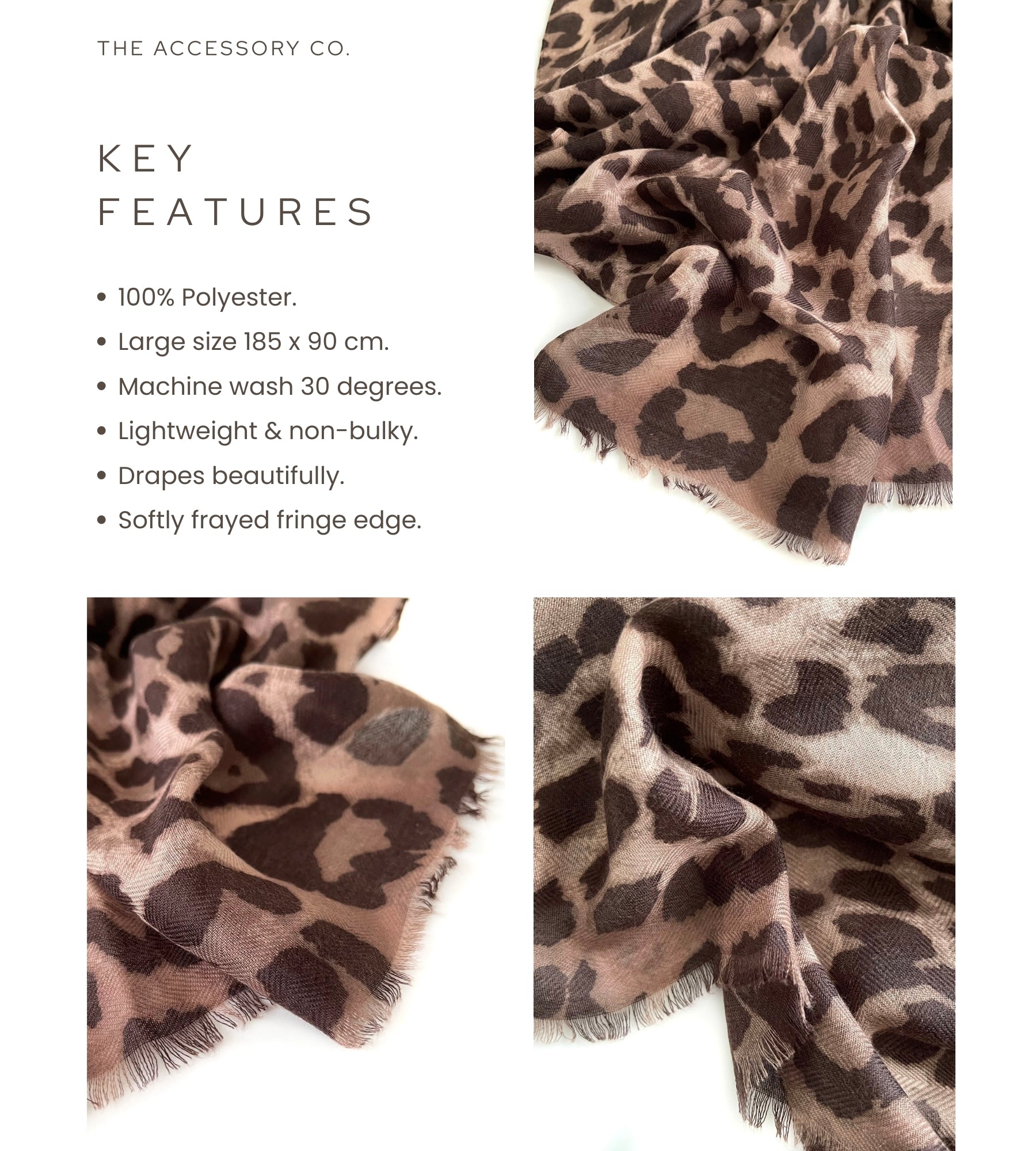 LARGE MOCHA BEIGE LEOPARD PRINT SCARF