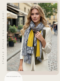 LARGE MUSTARD YELLOW BLOCK PRINT SNAKESKIN SHAWL SCARF