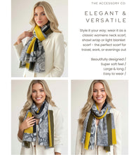 LARGE MUSTARD YELLOW BLOCK PRINT SNAKESKIN SHAWL SCARF