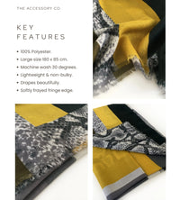 LARGE MUSTARD YELLOW BLOCK PRINT SNAKESKIN SHAWL SCARF