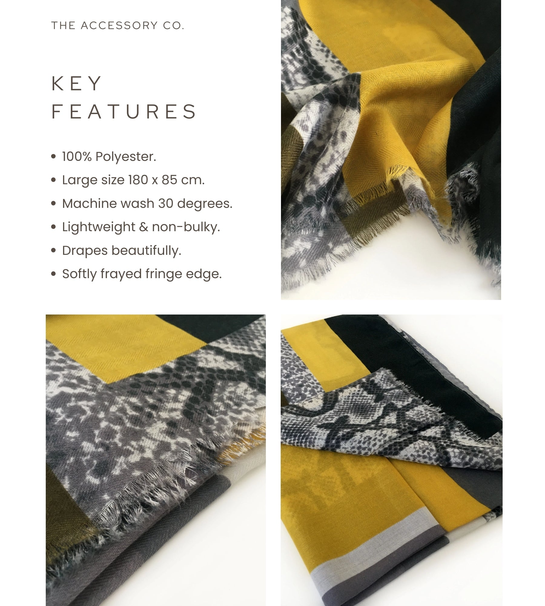 LARGE MUSTARD YELLOW BLOCK PRINT SNAKESKIN SHAWL SCARF