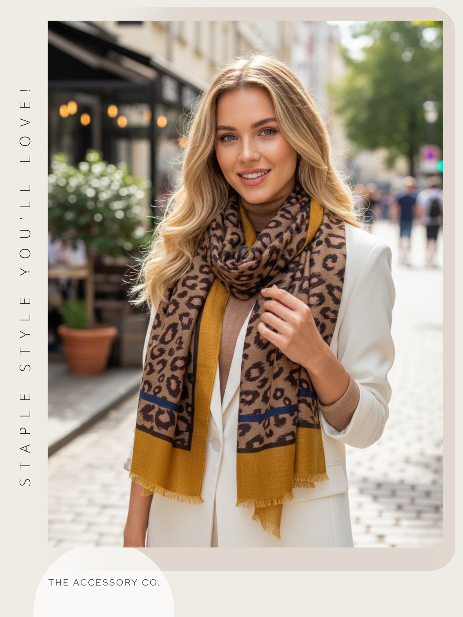 LARGE MUSTARD YELLOW STRIPE LEOPARD PRINT SCARF