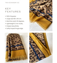 LARGE MUSTARD YELLOW STRIPE LEOPARD PRINT SCARF