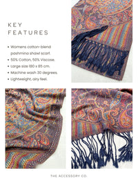 LARGE NAVY BLUE MULTI COLOUR PAISLEY PASHMINA SHAWL SCARF WRAP - A-SHU.CO.UK