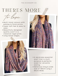 LARGE NAVY BLUE MULTI COLOUR PAISLEY PASHMINA SHAWL SCARF WRAP - A-SHU.CO.UK