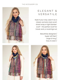 LARGE NAVY BLUE RAINBOW MULTI COLOUR PAISLEY PRINT PASHMINA SHAWL SCARF - A-SHU.CO.UK