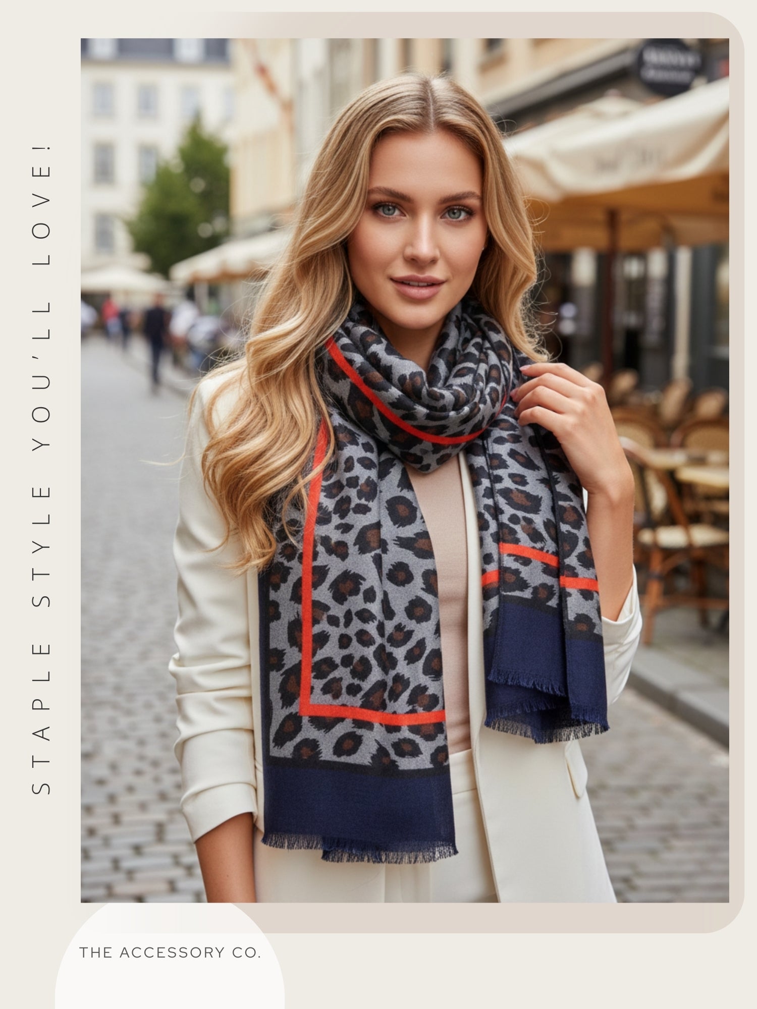 LARGE NAVY BLUE STRIPE LEOPARD PRINT SHAWL SCARF