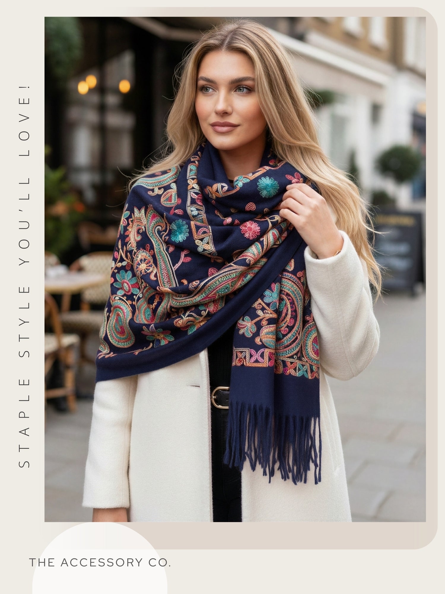 LARGE NAVY COLOURFUL PAISLEY CASHMERE COTTON BLEND WINTER SHAWL BLANKET SCARF