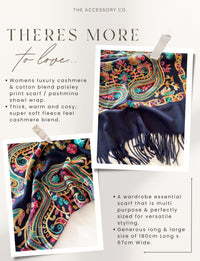 LARGE NAVY COLOURFUL PAISLEY CASHMERE COTTON BLEND WINTER SHAWL BLANKET SCARF