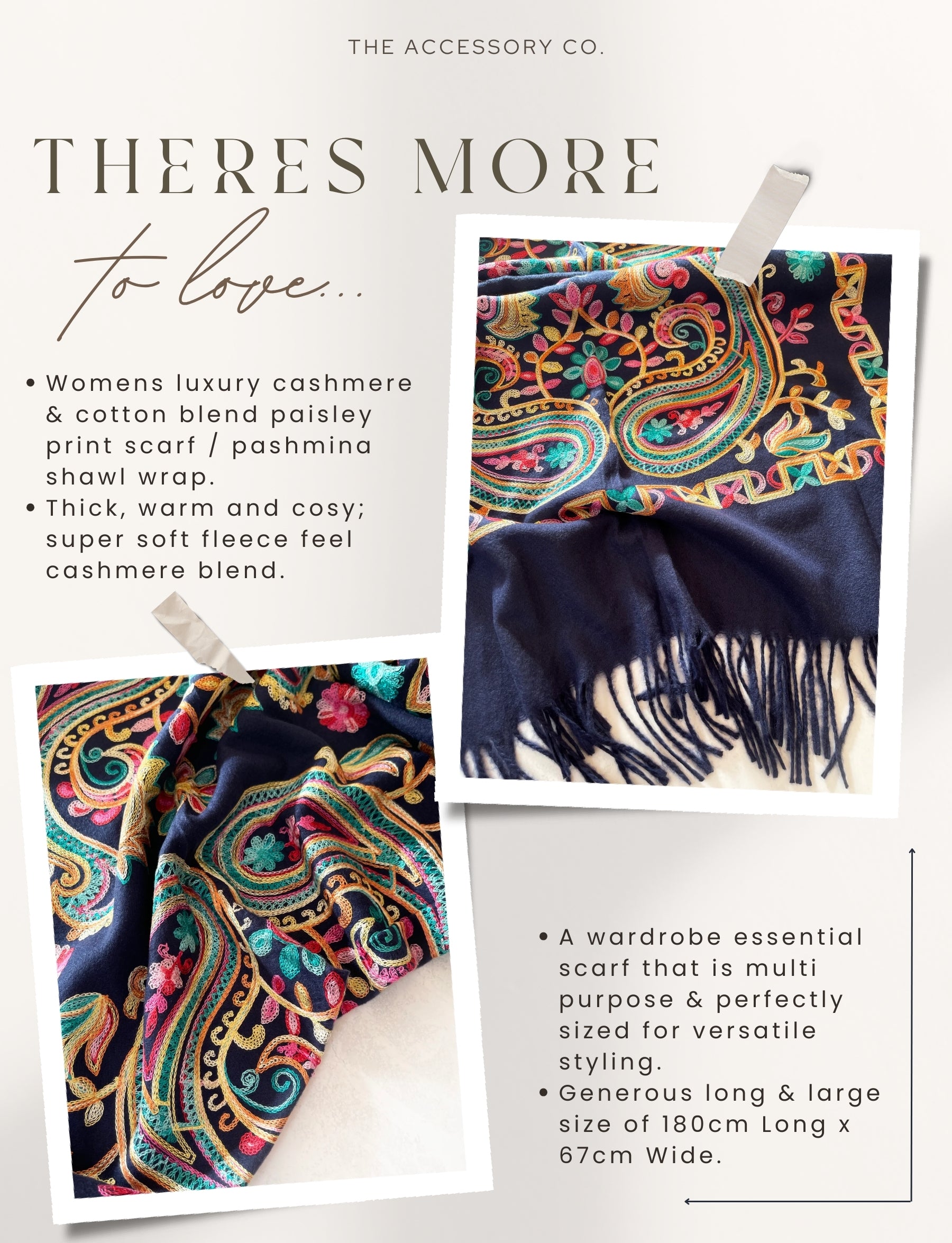 LARGE NAVY COLOURFUL PAISLEY CASHMERE COTTON BLEND WINTER SHAWL BLANKET SCARF
