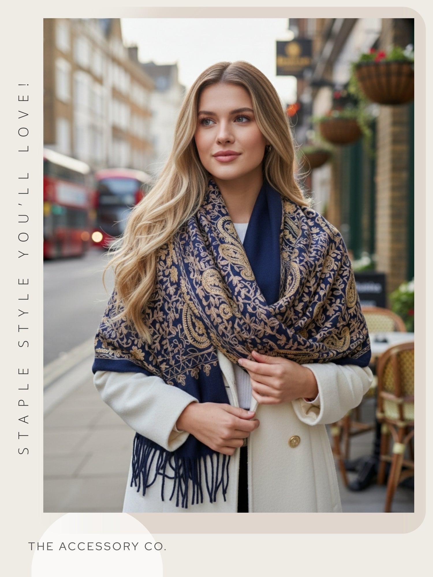 LARGE NAVY PAISLEY CASHMERE COTTON BLEND WINTER SHAWL BLANKET SCARF