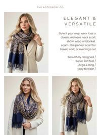 LARGE NAVY PAISLEY CASHMERE COTTON BLEND WINTER SHAWL BLANKET SCARF