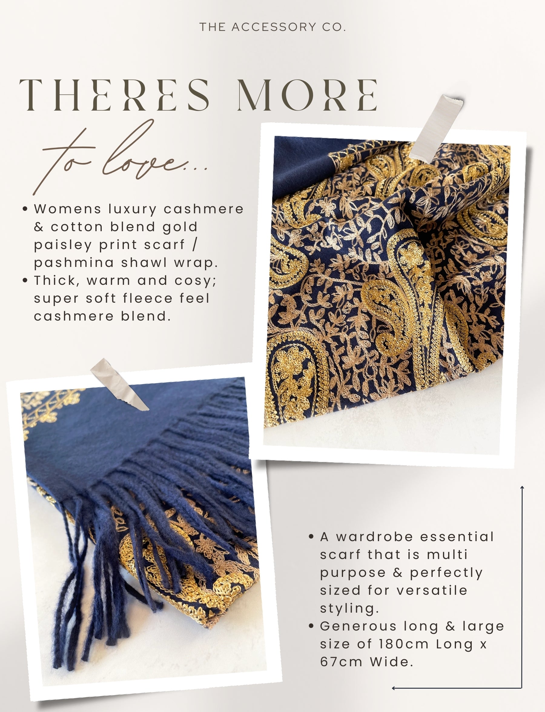 LARGE NAVY PAISLEY CASHMERE COTTON BLEND WINTER SHAWL BLANKET SCARF