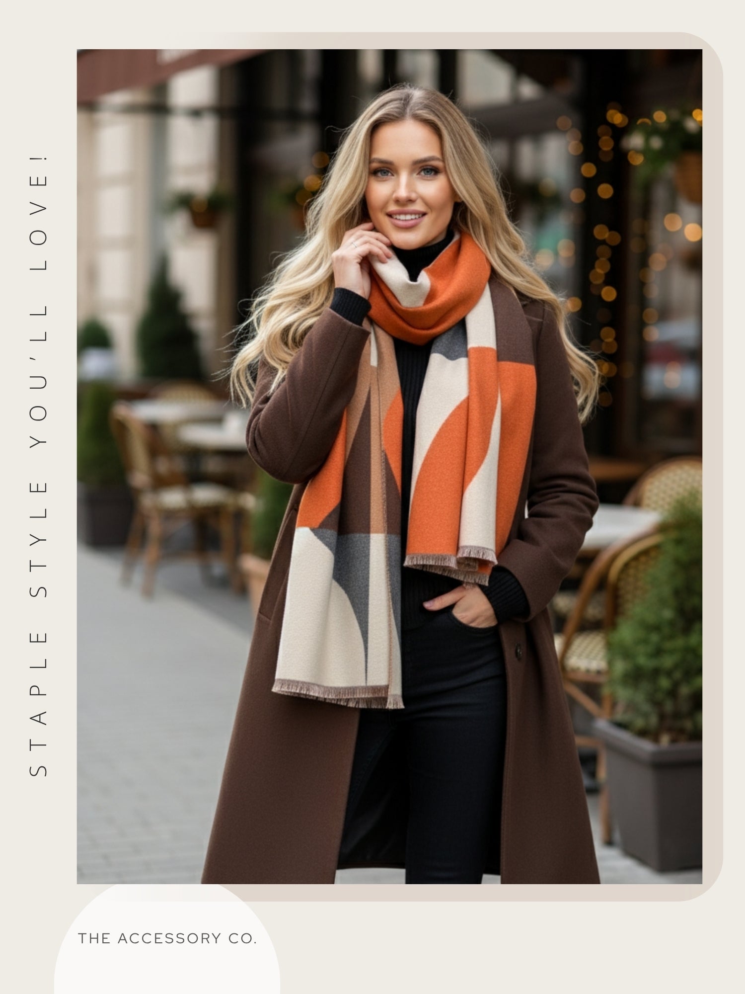 LARGE ORANGE CASHMERE RETRO PRINT REVERSIBLE WINTER SHAWL BLANKET SCARF