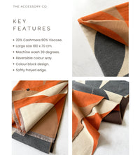 LARGE ORANGE CASHMERE RETRO PRINT REVERSIBLE WINTER SHAWL BLANKET SCARF