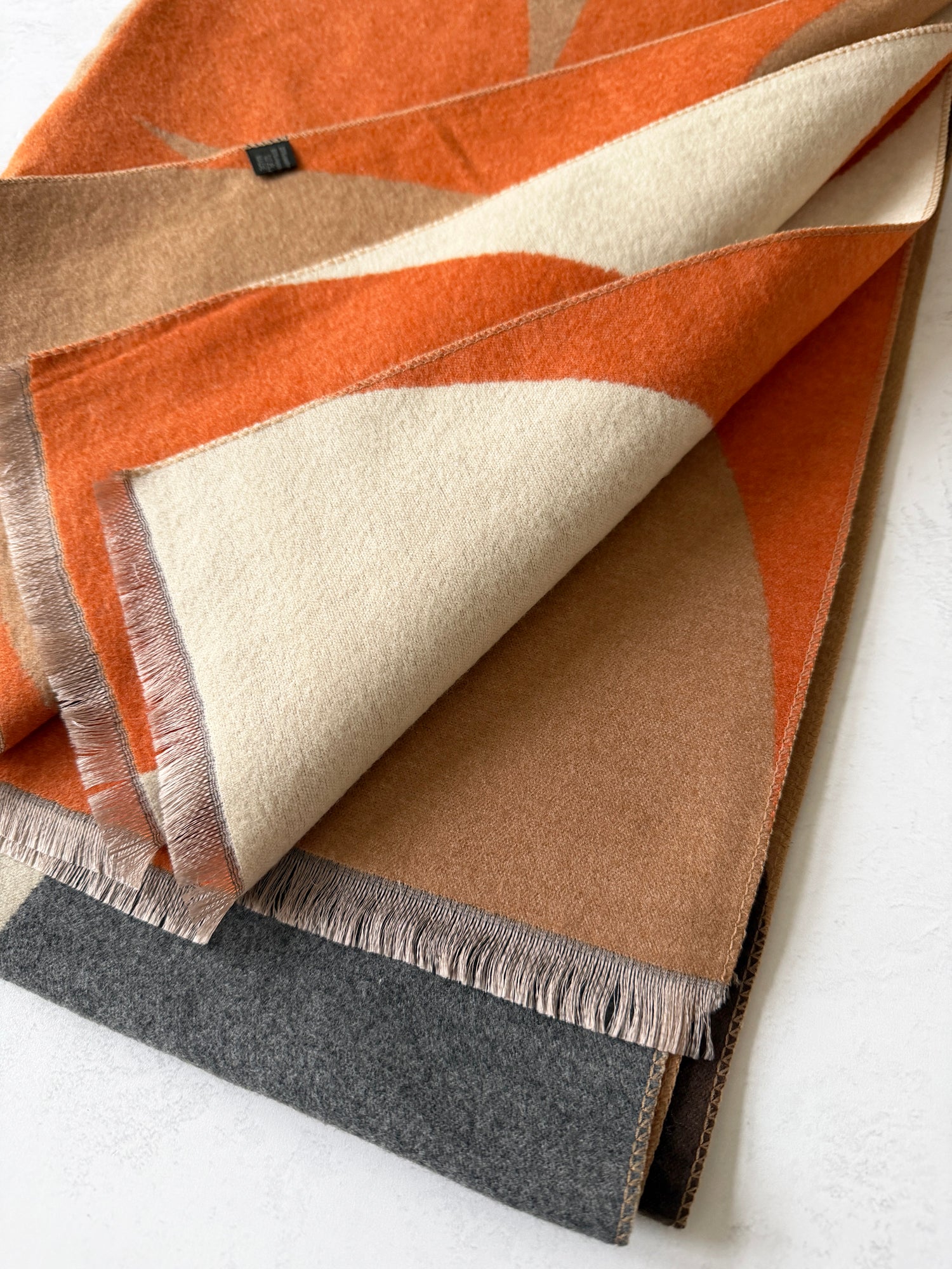 LARGE ORANGE CASHMERE RETRO PRINT REVERSIBLE WINTER SHAWL BLANKET SCARF