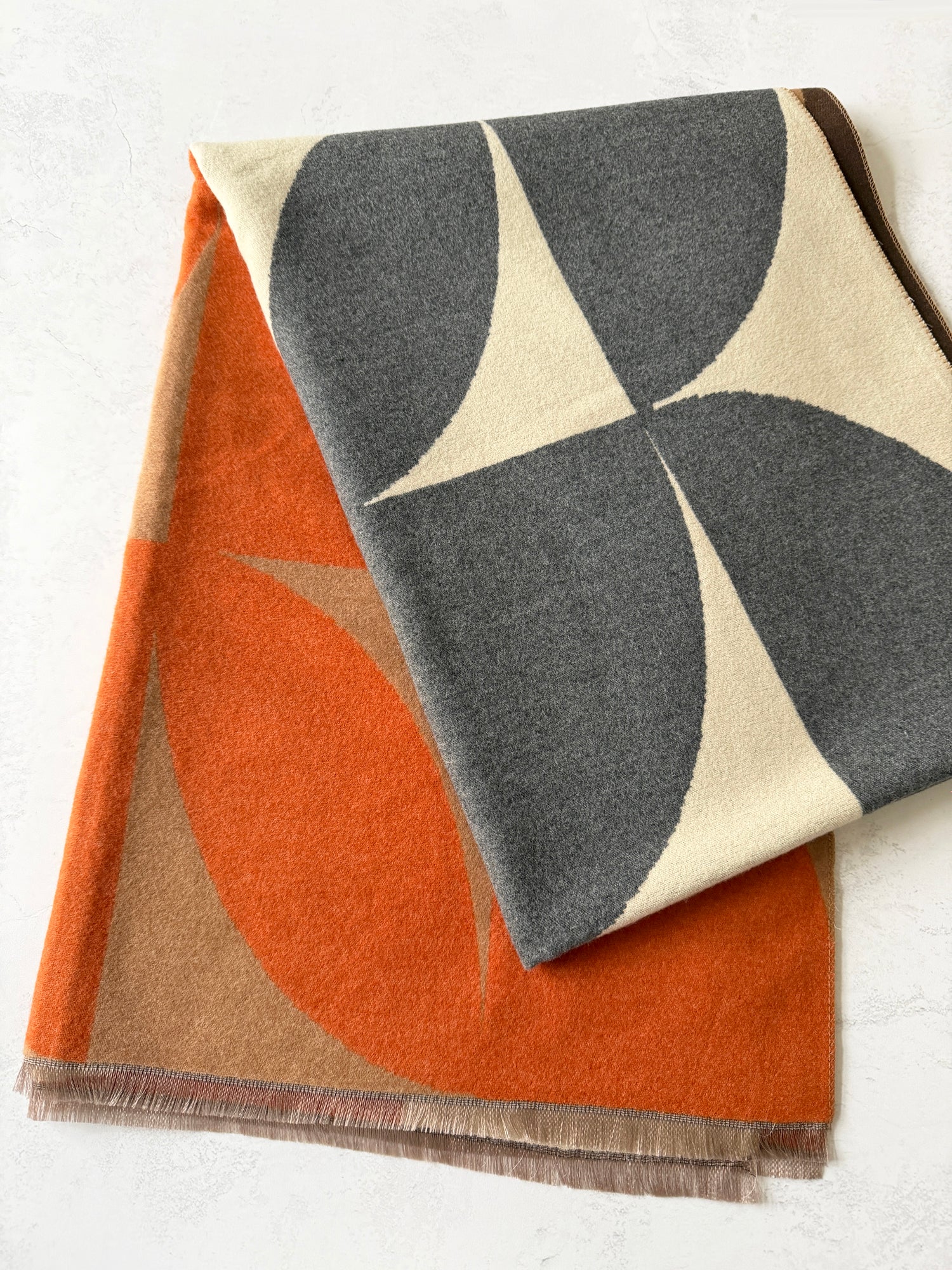 LARGE ORANGE CASHMERE RETRO PRINT REVERSIBLE WINTER SHAWL BLANKET SCARF