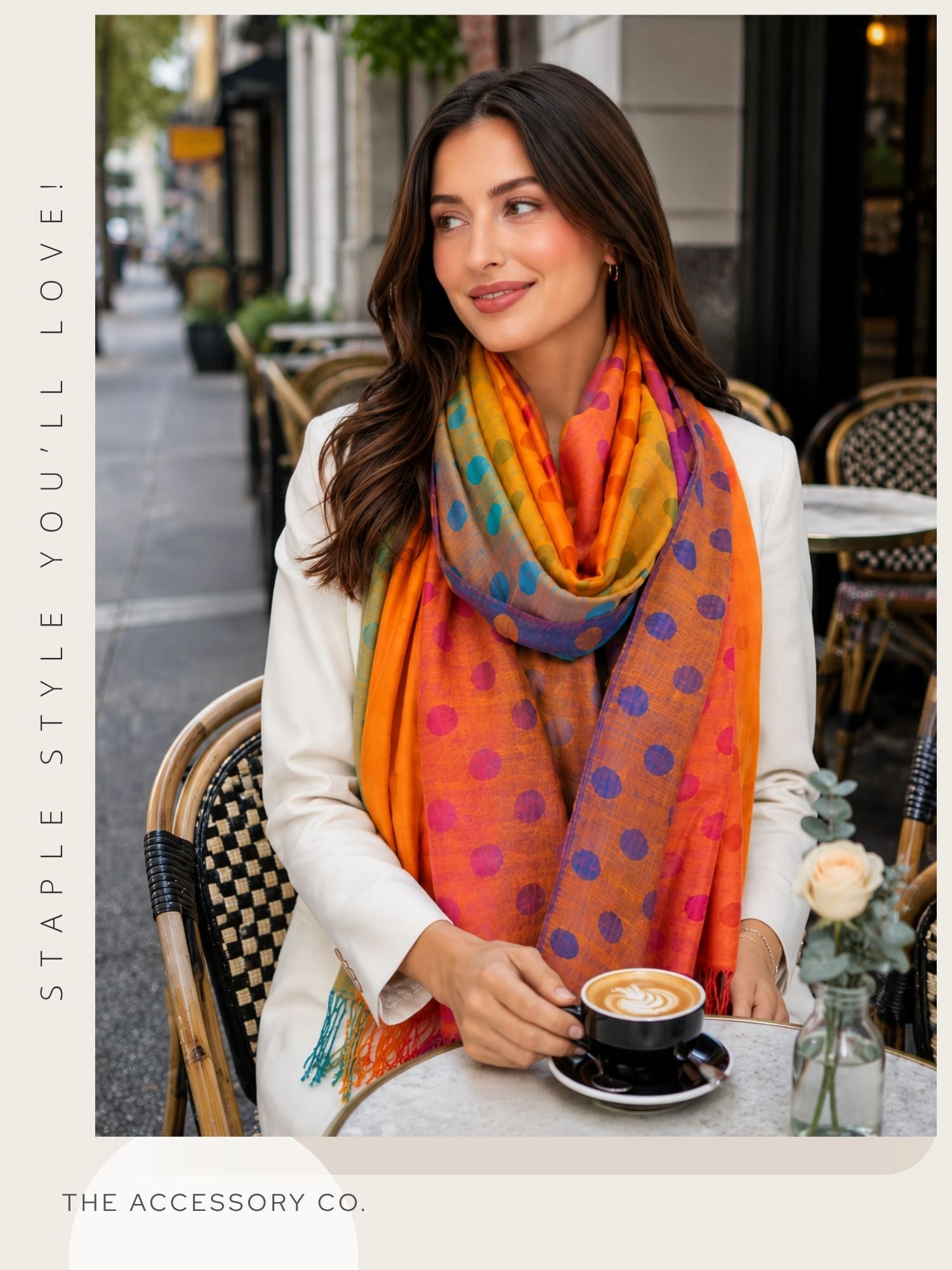 LARGE ORANGE MULTI-COLOUR DOT PRINT PASHMINA SHAWL SCARF - A-SHU.CO.UK