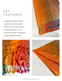LARGE ORANGE MULTI-COLOUR DOT PRINT PASHMINA SHAWL SCARF - A-SHU.CO.UK
