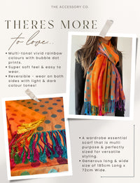 LARGE ORANGE MULTI-COLOUR DOT PRINT PASHMINA SHAWL SCARF - A-SHU.CO.UK