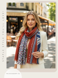 LARGE ORANGE RUST TIGER AND LEOPARD PRINT SHAWL SCARF