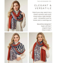 LARGE ORANGE RUST TIGER AND LEOPARD PRINT SHAWL SCARF