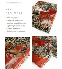 LARGE ORANGE VINTAGE LEOPARD PRINT SHAWL SCARF