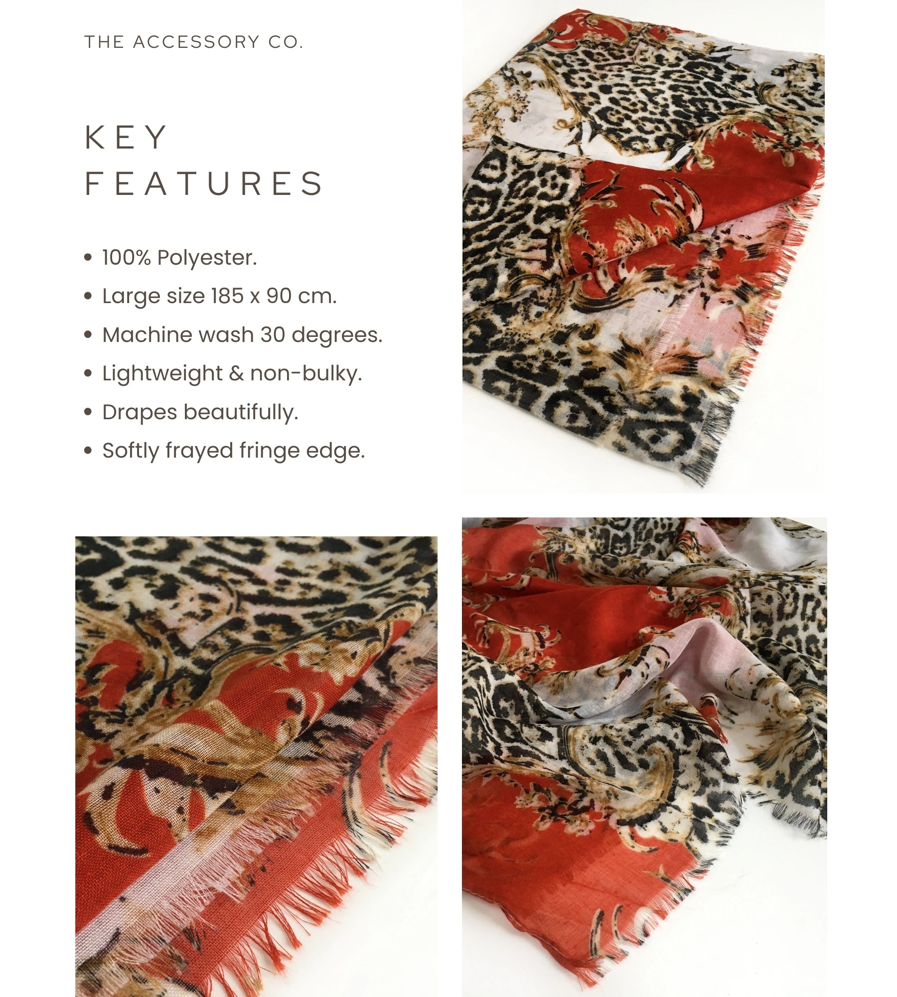 LARGE ORANGE VINTAGE LEOPARD PRINT SHAWL SCARF