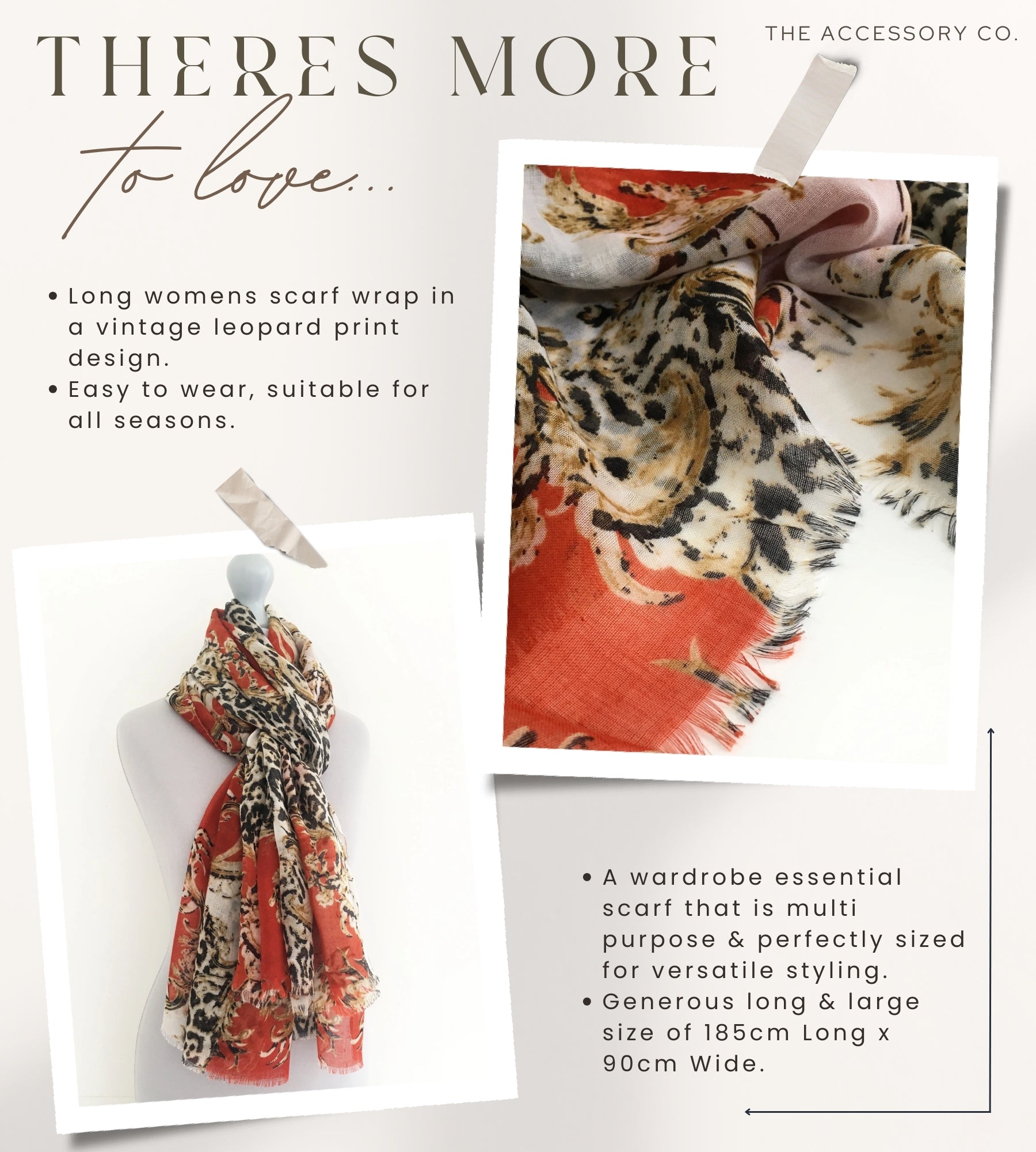 LARGE ORANGE VINTAGE LEOPARD PRINT SHAWL SCARF