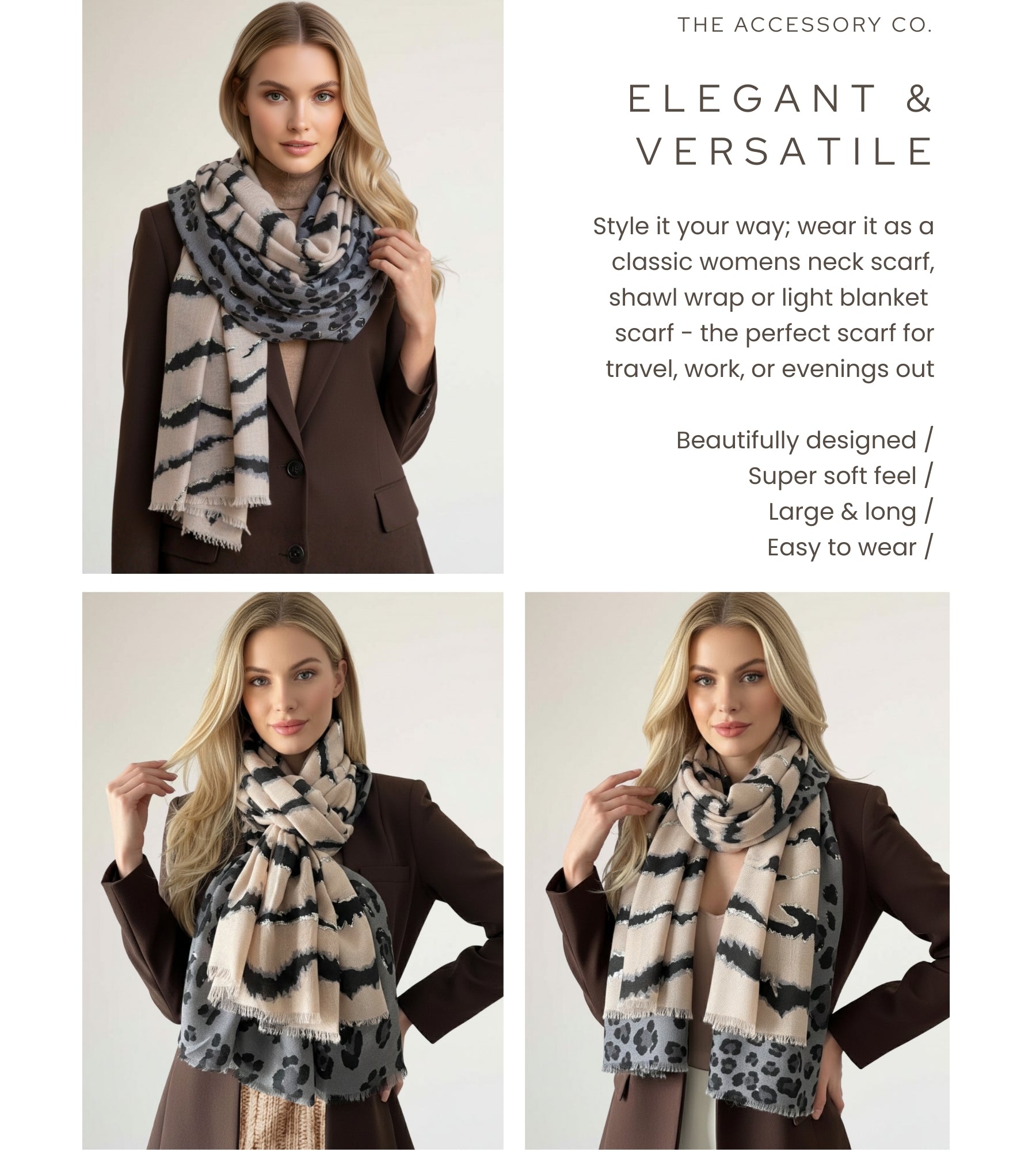 LARGE PALE PINK ZEBRA AND LEOPARD PRINT SHAWL SCARF