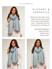 LARGE PASTEL BLUE FLORAL DAISY PRINT GEOMETRIC REVERSIBLE PASHMINA SHAWL SCARF - A-SHU.CO.UK