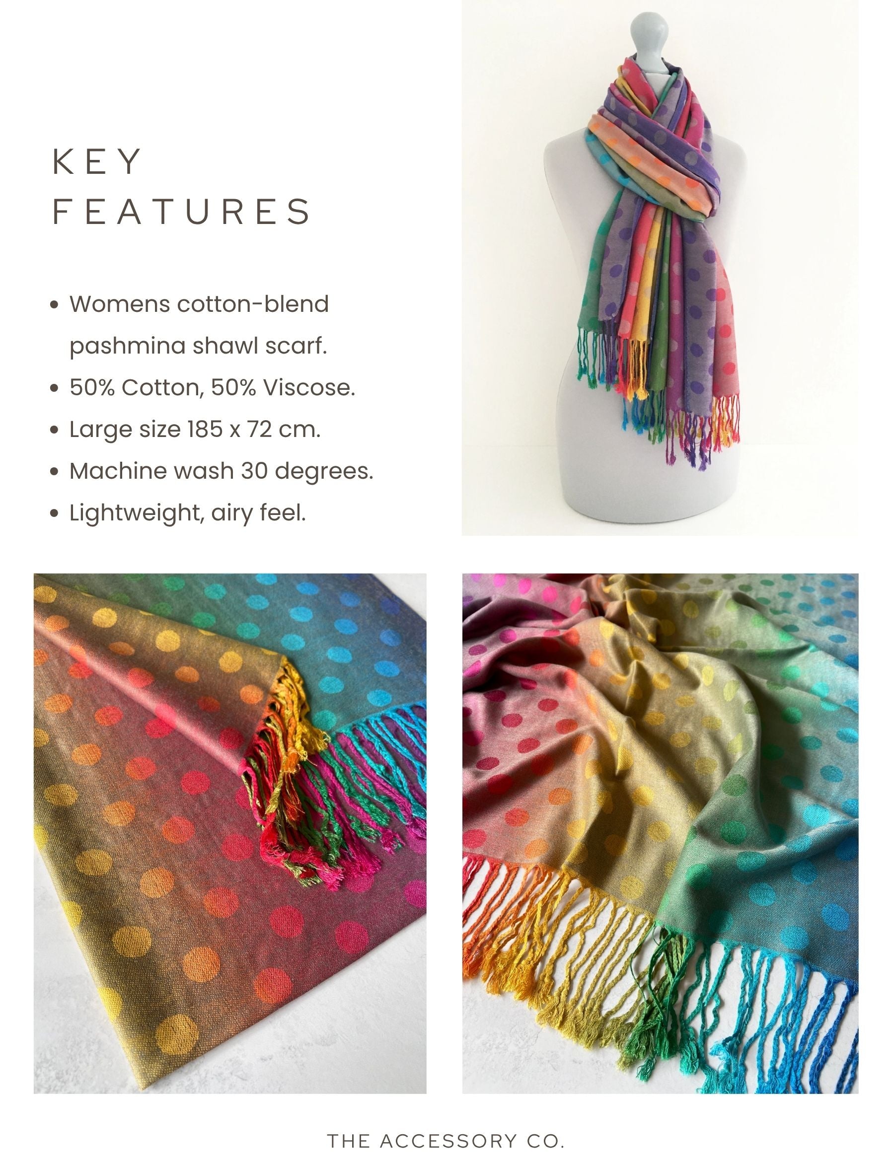 LARGE PINKY PURPLE MULTI-COLOUR DOT PRINT PASHMINA SHAWL SCARF - A-SHU.CO.UK