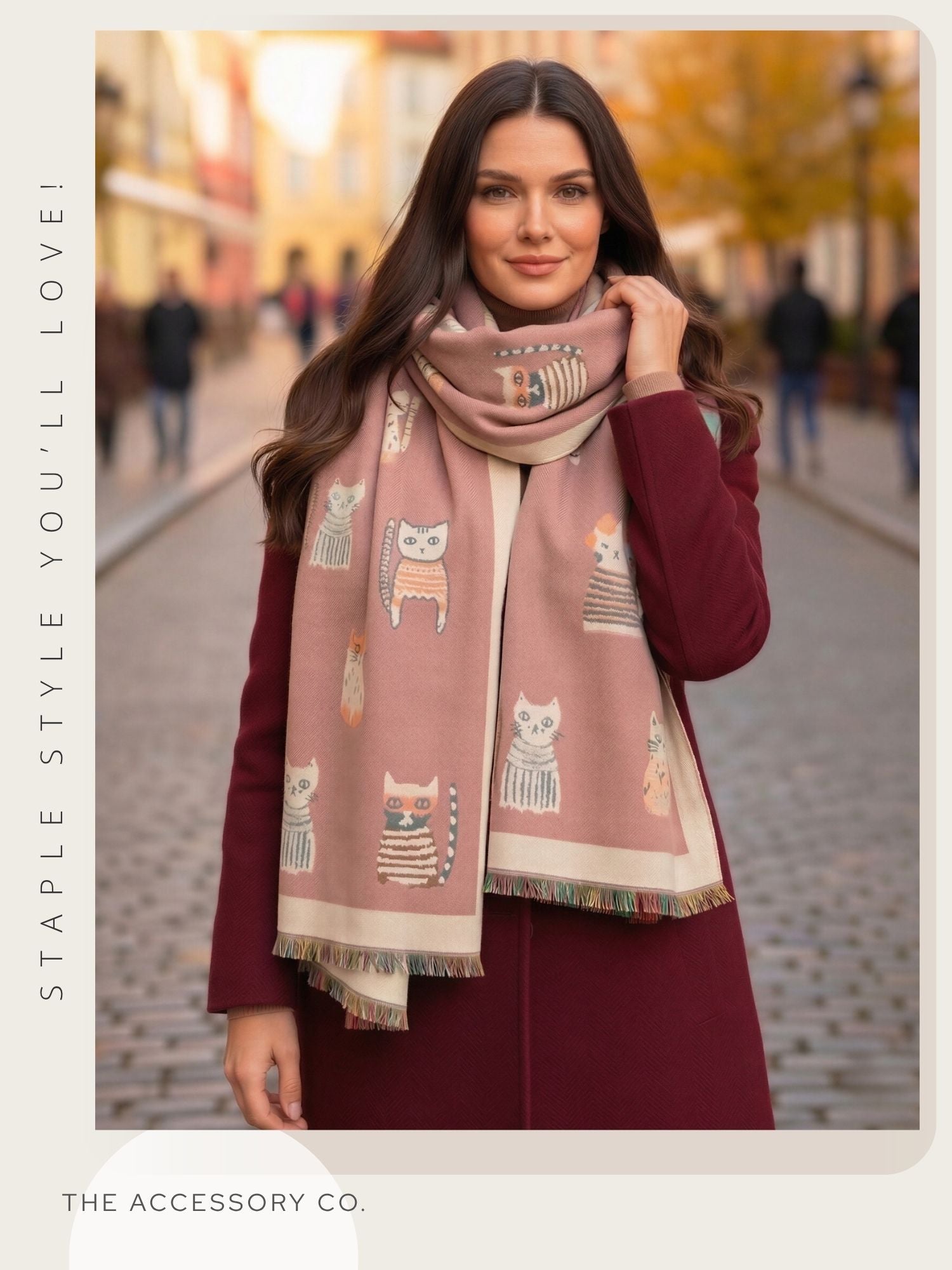 LARGE PINK CAT THICK REVERSIBLE WINTER SHAWL BLANKET SCARF