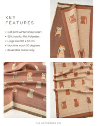 LARGE PINK CAT THICK REVERSIBLE WINTER SHAWL BLANKET SCARF