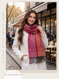 LARGE PINK RAINBOW MULTI COLOUR PAISLEY PRINT PASHMINA SHAWL SCARF