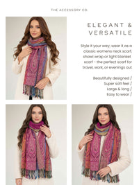 LARGE PINK RAINBOW MULTI COLOUR PAISLEY PRINT PASHMINA SHAWL SCARF