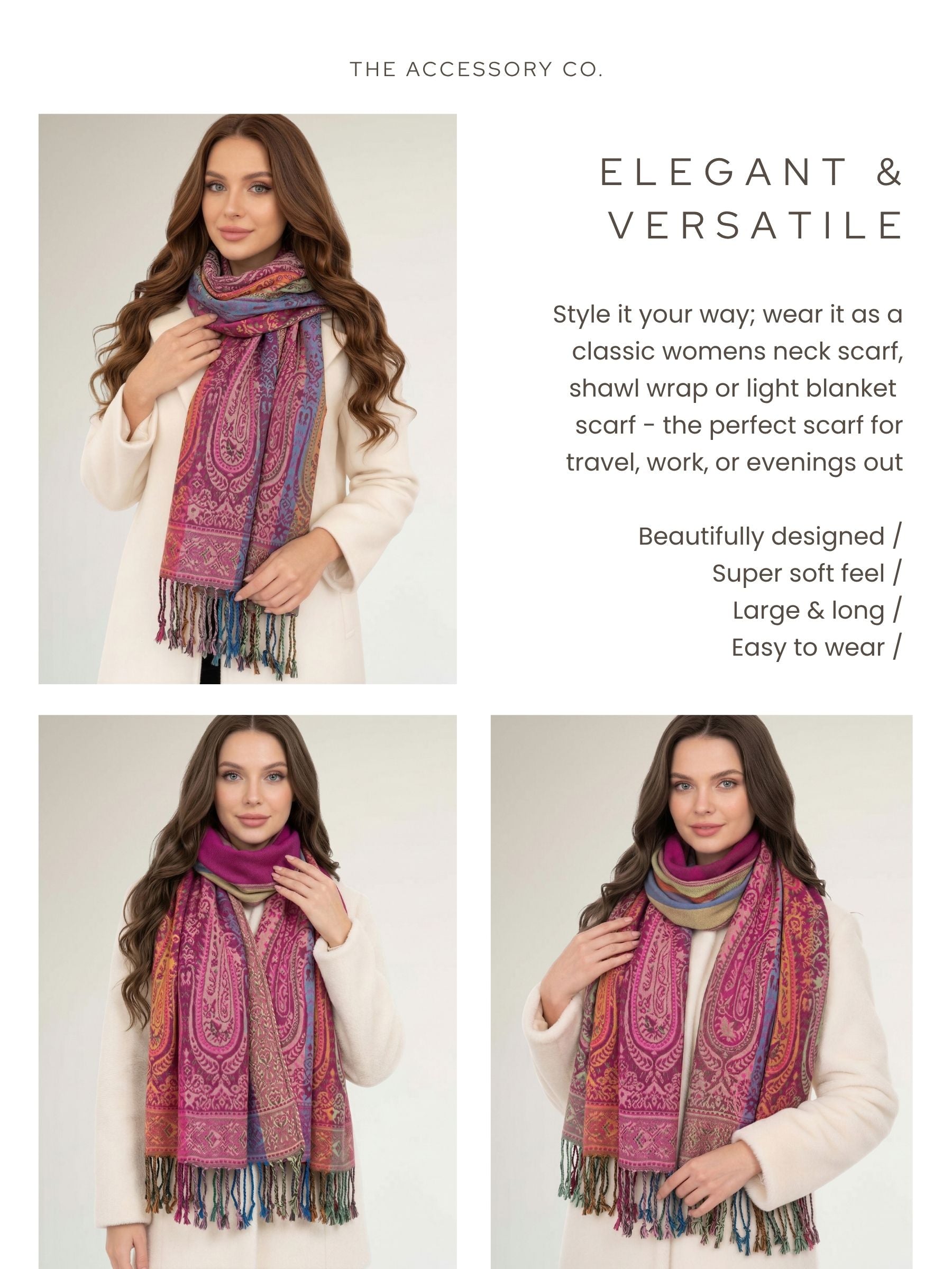 LARGE PINK RAINBOW MULTI COLOUR PAISLEY PRINT PASHMINA SHAWL SCARF