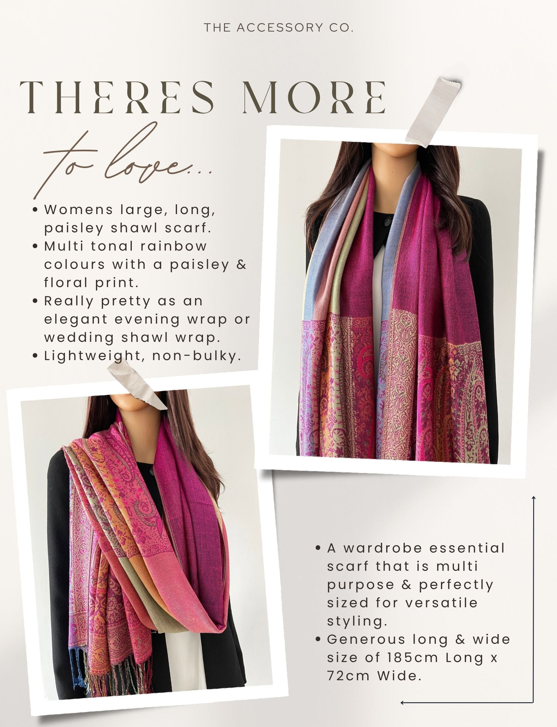 LARGE PINK RAINBOW MULTI COLOUR PAISLEY PRINT PASHMINA SHAWL SCARF