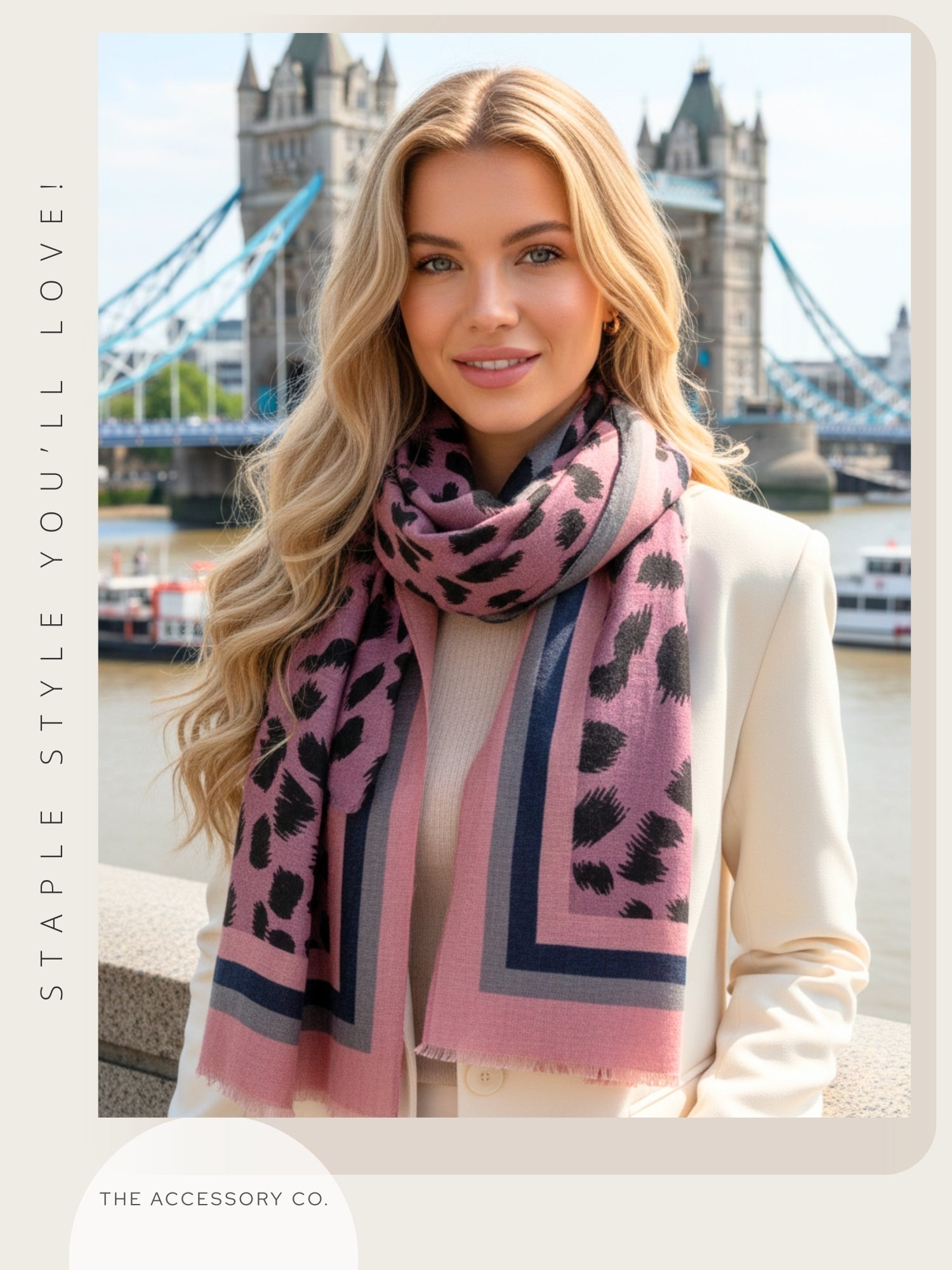 LARGE PINK STRIPE LEOPARD PRINT SCARF
