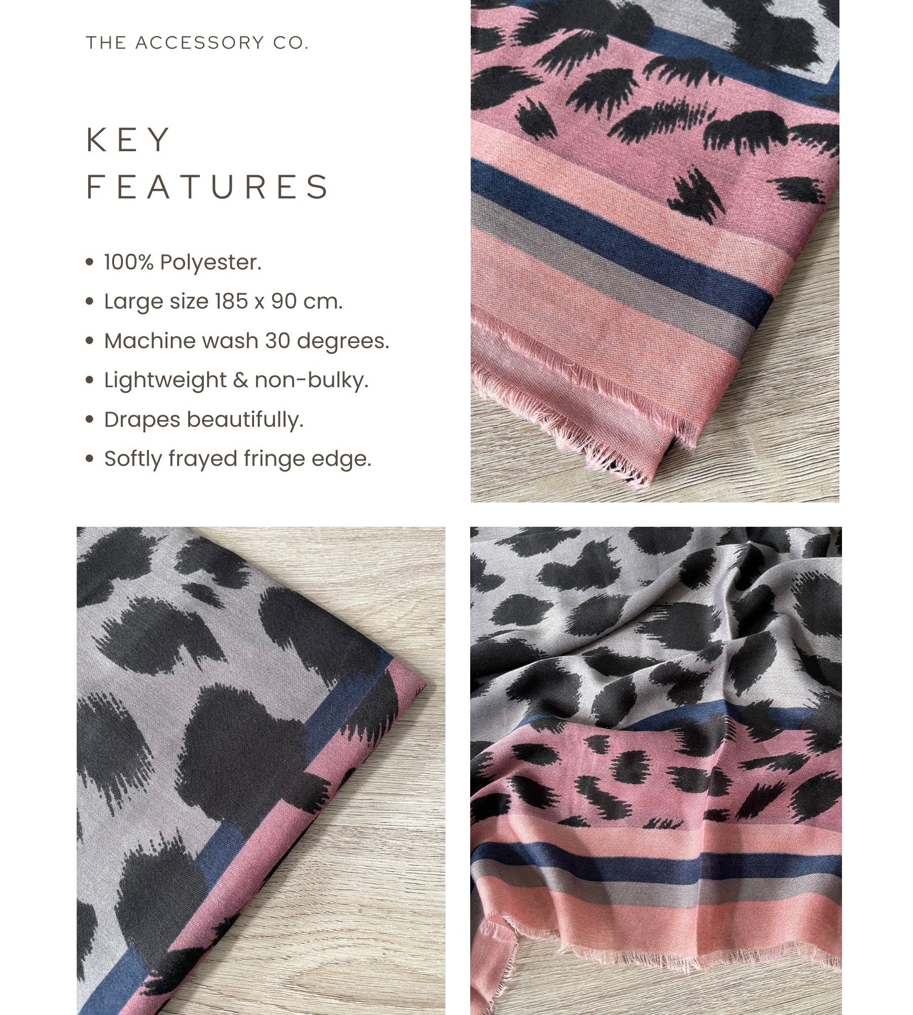 LARGE PINK STRIPE LEOPARD PRINT SCARF