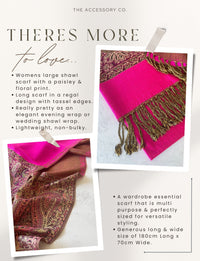 LARGE PLAIN FUCHSIA PINK REVERSIBLE MULTI COLOUR PAISLEY PRINT PASHMINA SHAWL SCARF WRAP - A-SHU.CO.UK