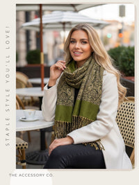 LARGE PLAIN GREEN REVERSIBLE MULTI COLOUR PAISLEY PRINT PASHMINA SHAWL SCARF WRAP - A-SHU.CO.UK