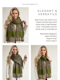 LARGE PLAIN GREEN REVERSIBLE MULTI COLOUR PAISLEY PRINT PASHMINA SHAWL SCARF WRAP - A-SHU.CO.UK